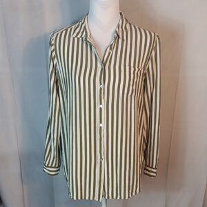 Jane & Delancey Green & White Striped Button Down Shirt